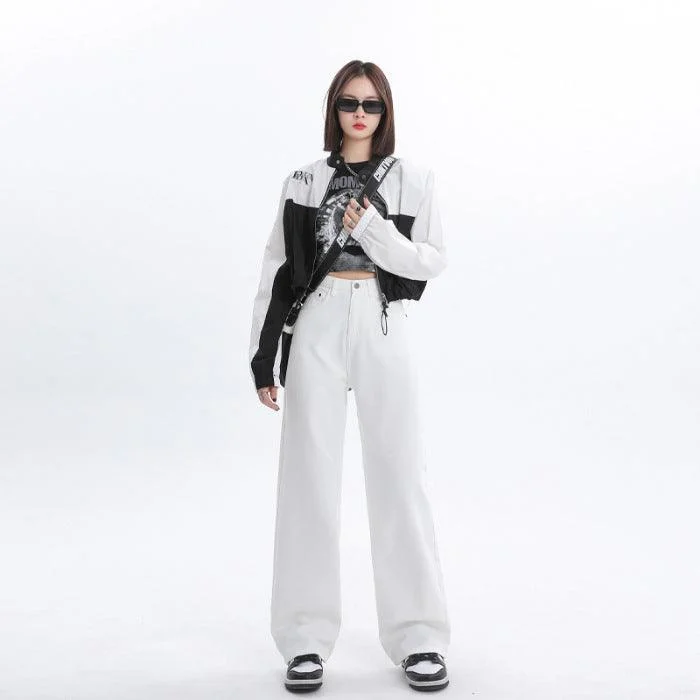 Spring And Autumn New Style White Wide Leg Jeans Women's Loose Straight Chic Dark-Wash Skinny Jeans Spring And Autumn New Style White Wide Leg Jeans Women's Loose Straight Chic Dark-Wash Skinny Jeans