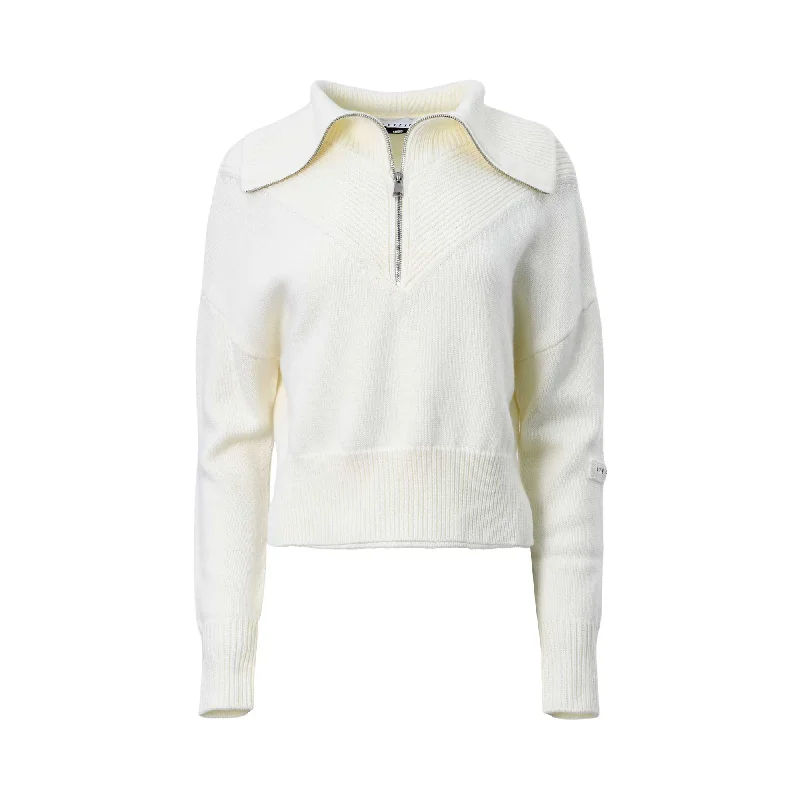 Sfizio Women's White Gardenia Fluffy Sweater Front Pockets Side Pockets Patch Pockets