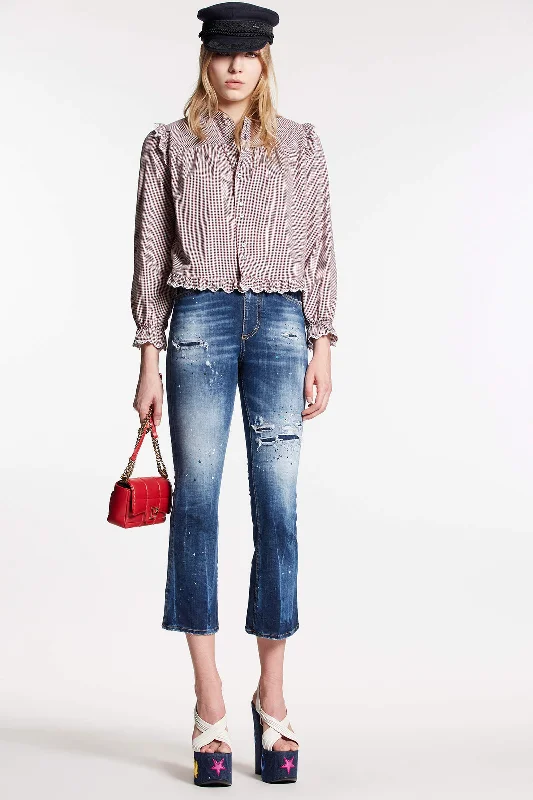 BLUE AND WHITE SPOTS WASH HIGH WAIST BELL BOTTOM JEANS Stylish Relaxed Fit Skinny Jeans BLUE AND WHITE SPOTS WASH HIGH WAIST BELL BOTTOM JEANS Stylish Relaxed Fit Skinny Jeans