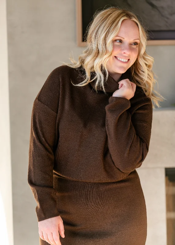 Chocolate Brown Turtleneck Sweater Cable Knit Ribbed Knit Lace Knit