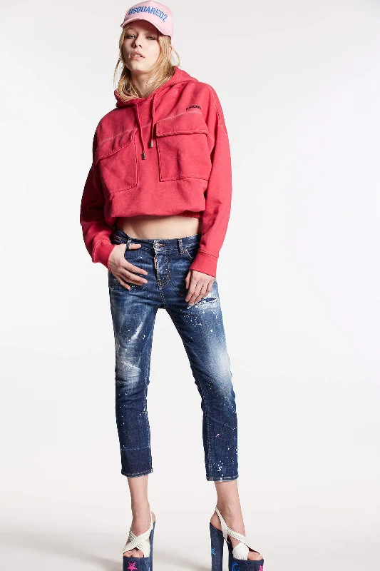 DARK SPOTTED WASH COOL GIRL CROPPED JEANS Stylish High-Waist Skinny Denim