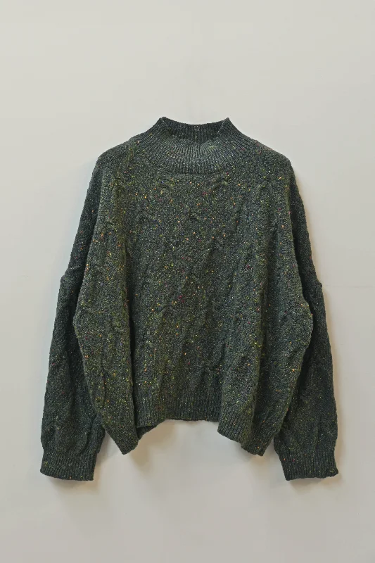 Ings Donegal Cable Sweater in Forest Fitted Loose Oversized
