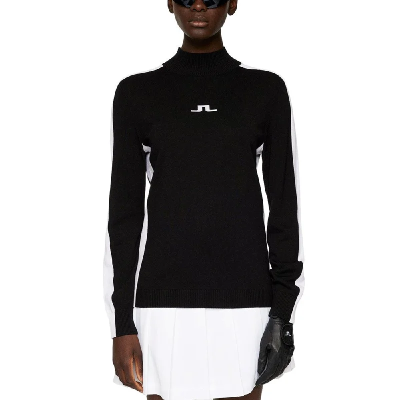 J.Lindeberg Women's Adia Knitted Golf Sweater - Black Mesh Blend Leather Blend Suede Blend J.Lindeberg Women's Adia Knitted Golf Sweater - Black Mesh Blend Leather Blend Suede Blend