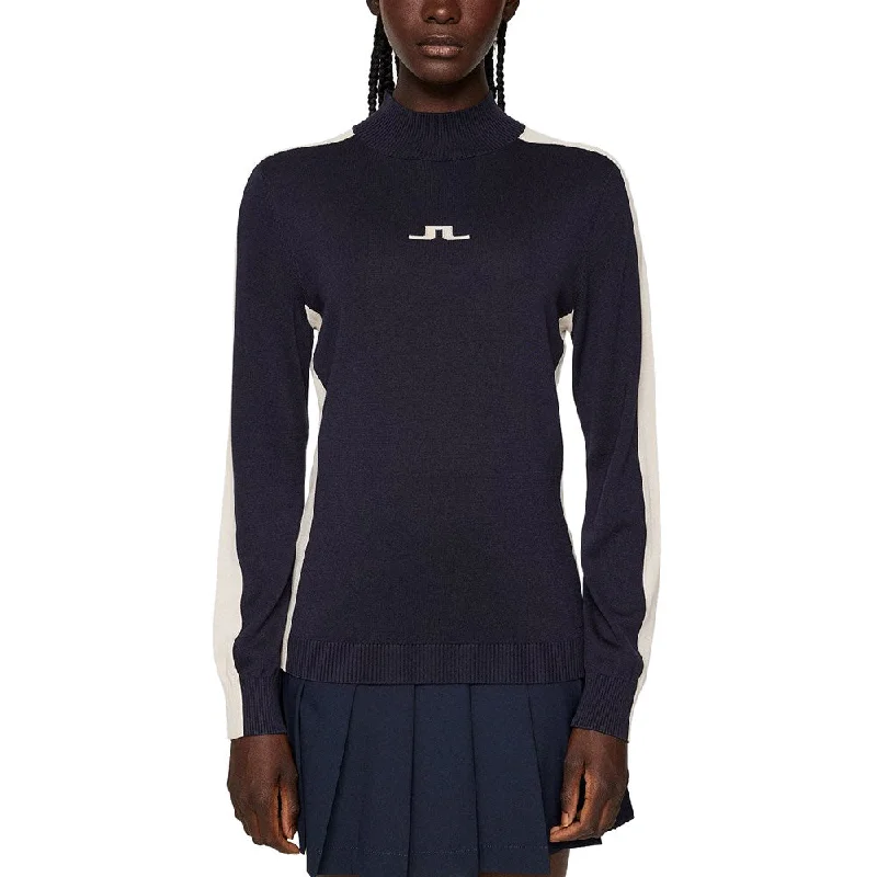 J.Lindeberg Women's Adia Knitted Golf Sweater - JL Navy Notch Collar Peter Pan Collar Cowl Neck