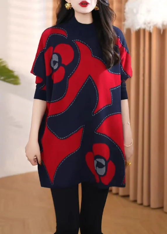 Jacquard Red Turtleneck Cozy Knit Sweaters Winter Jersey Fabric Tulle Fabric Batik Fabric