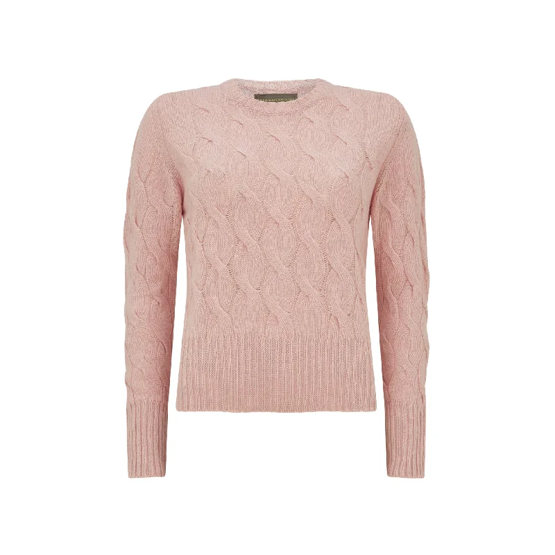 Keryn Cable Round Neck Cashmere Sweater Neon Metallic Matte