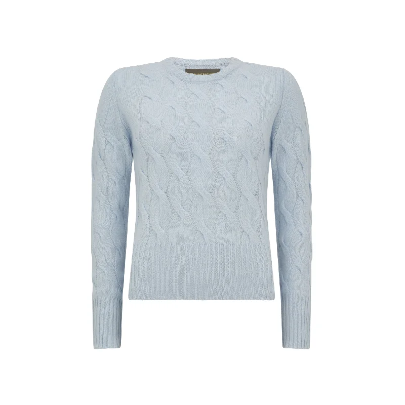 Keryn Cable Round Neck Cashmere Sweater Embroidered Appliqued Beaded