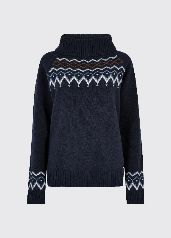 Riverstown Fair Isle Sweater - Navy Herringbone Houndstooth Plaid