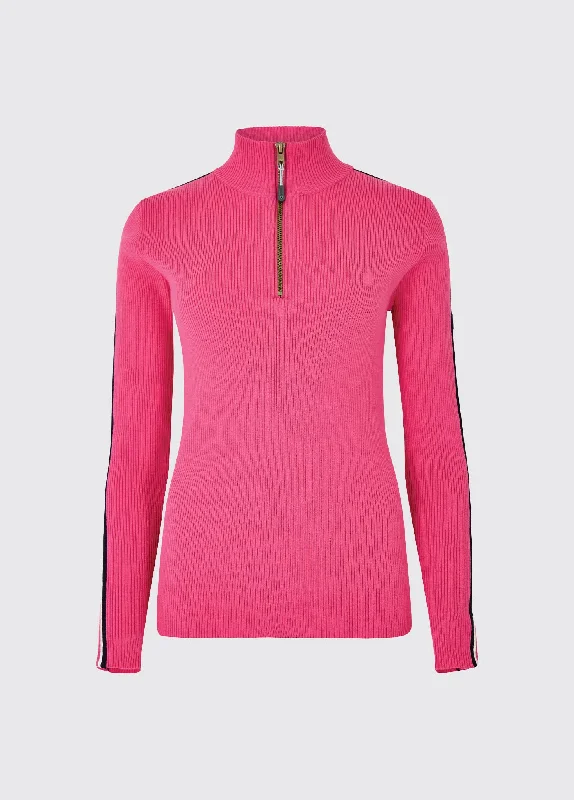 Killglass Zip Neck Sweater - Cerise Polka Dot Checkered Tartan