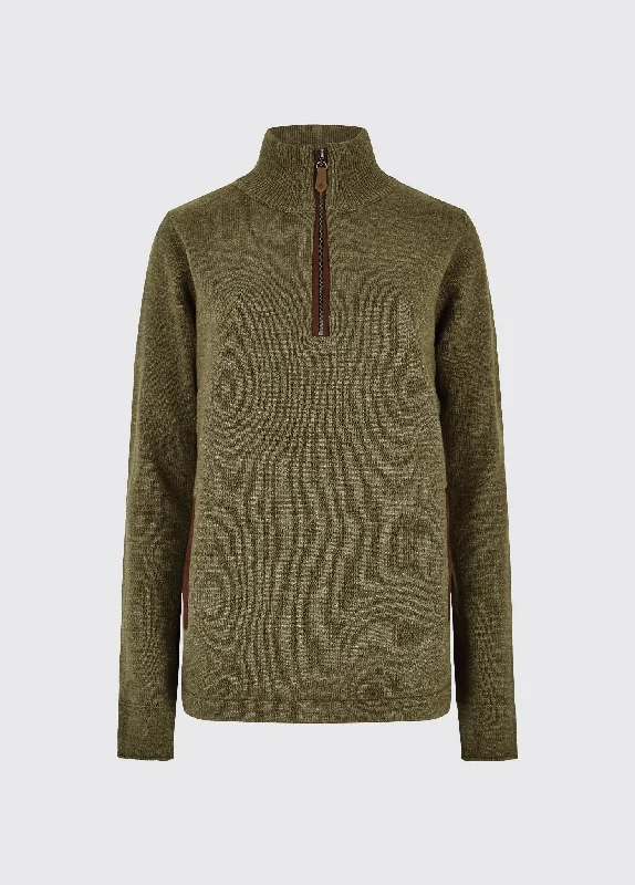 Morrisey Zip Neck Sweater - Dusky Green Elasticated Padded Insulated