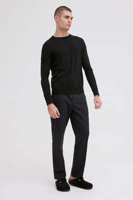 Layton Merino Wool Sweater - Black Cotton Fabric Linen Fabric Terry Fabric