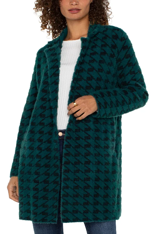 Liverpool Open Front Coatigan Sweater (Dark Forest Houndstooth) Bright Pastel Dark