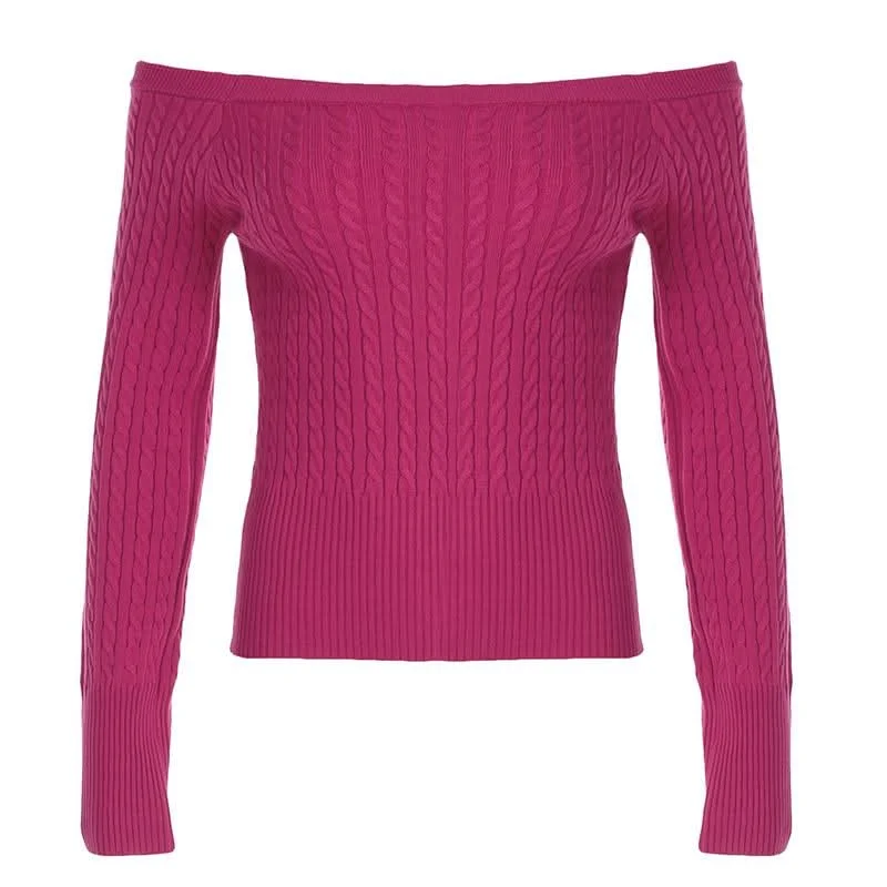 Long sleeve off shoulder solid sweater top Tailored Straight A-Line