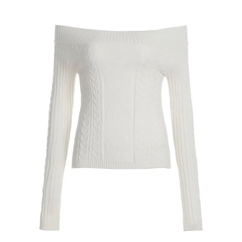 Off shoulder long sleeve sweater top Boat Neck Shawl Collar Notched Collar