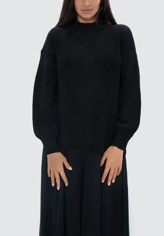 Ottawa Yow - High Neck Sweater | Licorice Boat Neck Shawl Collar Notched Collar