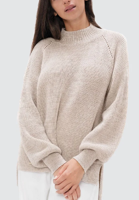 Ottawa Yow - High Neck Sweater | Sand Marl Collared Crew Neck Turtle Neck