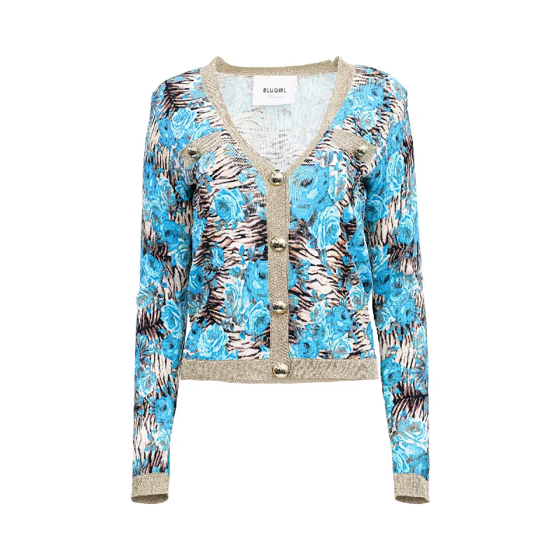 Blugirl Women's Wild Roses Sweater Terry Blend Velvet Blend Canvas Blend