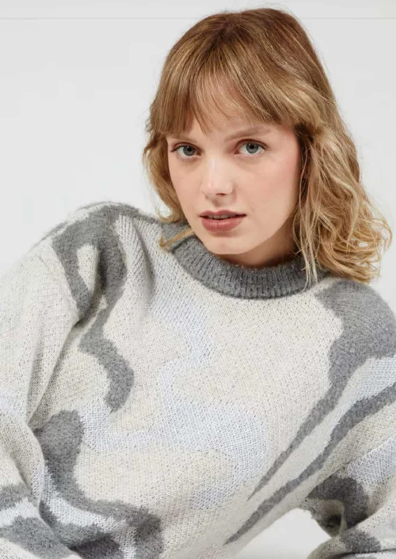 VINALITA SWEATER SILVER Houndstooth Herringbone Solid