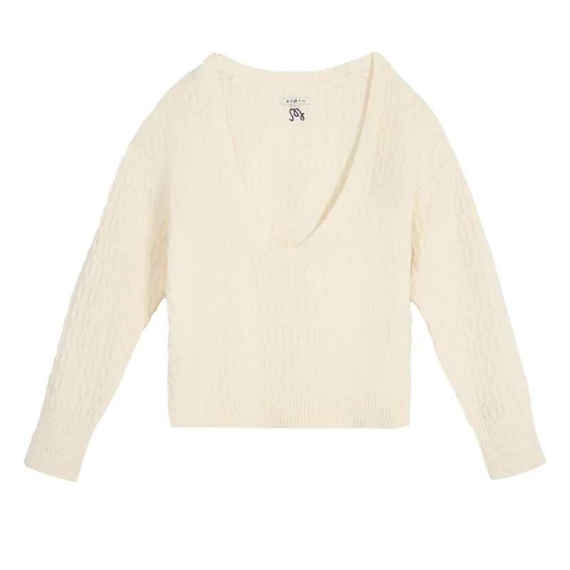 Womens Gabrielle Cableknit Sweater Ivory - AW24 Zippered Front Buttoned Front Snap Front Womens Gabrielle Cableknit Sweater Ivory - AW24 Zippered Front Buttoned Front Snap Front